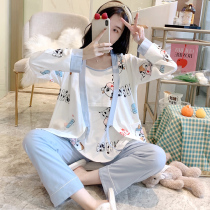 Yuezi clothing spring and autumn cotton postpartum lactation pregnant womens pajamas spring and summer thin summer feeding three-piece pregnancy