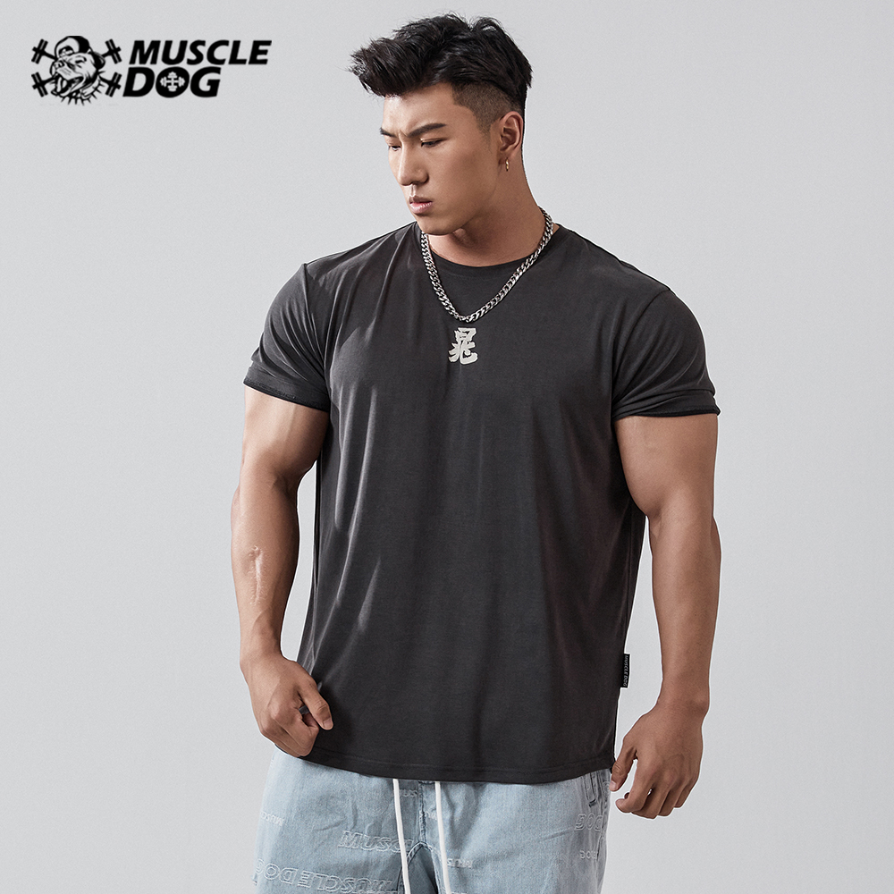 Muscle Dog Chao Peng customized sports leisure short sleeve T - shirt men tide printed loose fitness clothes