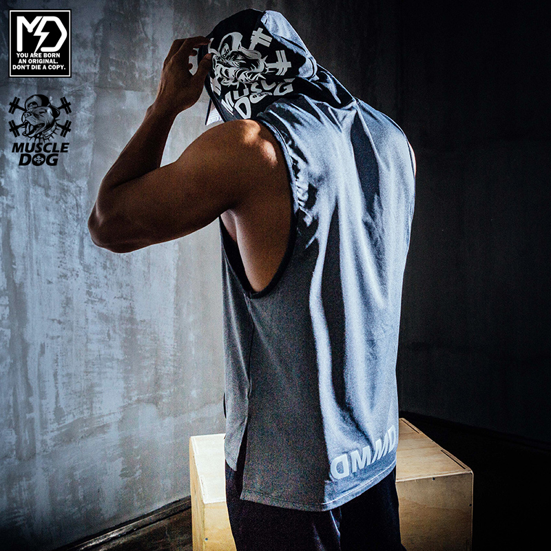 Muscular dog sleeveless loose even cap workword boardeo running with iron blouses fitness clothes training sports vest men