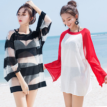 Beach suit bathing suit sunscreen dress womens pullover thin mesh can be launched in the hot spring outside the seaside sports coat