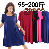 Korean version of modal plus fat plus size short sleeve dress womens loose base skirt fat MM maternity dress summer big swing skirt