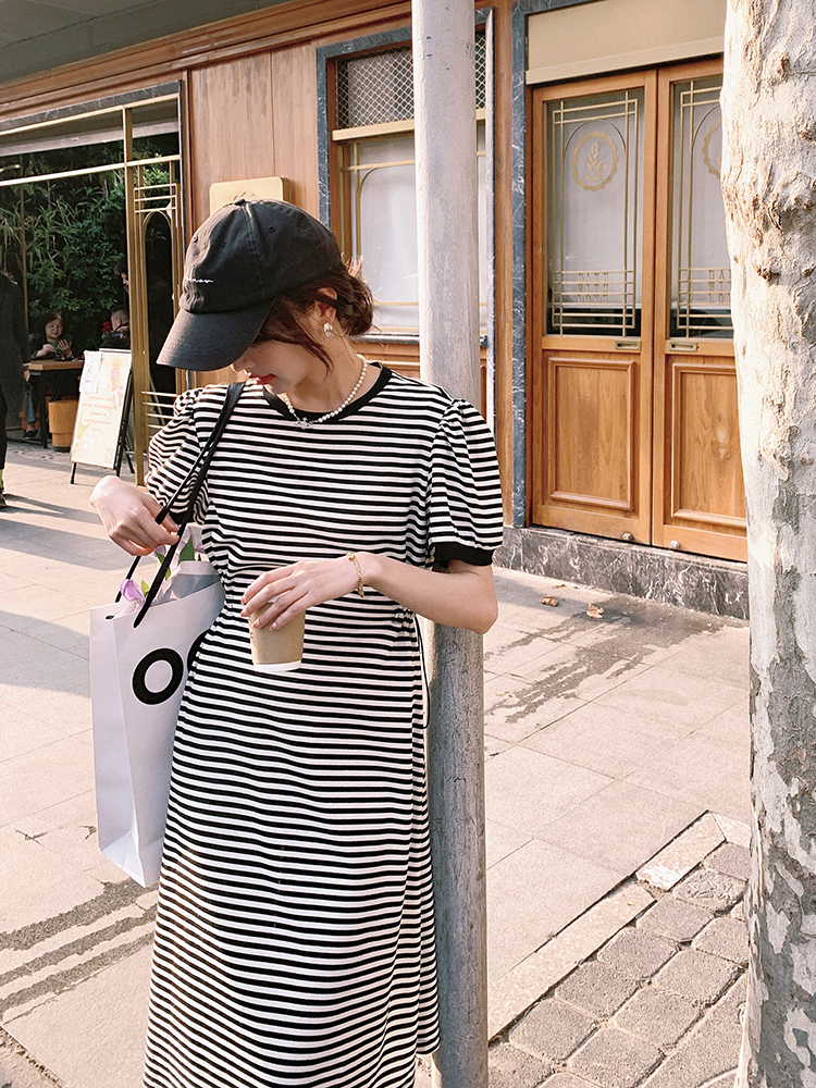 Summer brace, T-shirt dress, french style, drawstring Summer brace, T-shirt dress, french style, drawstring