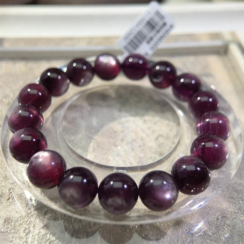 天然両面キャッツアイパープルリチウムマイカブレスレットコレクションレベルの原石転送ギフト巨峰ワインレッドクリスタル