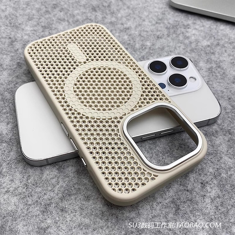 Magnetic Charging, Heat Dissipation, Honeycomb Breathable, Suitable for iPhone 15 Apple 16 Pro Phone Case, Max Fengyan White, Plus Rock Gray, 14 Anti-Drop, 13 Metal Frame, 2 High-End Simple Magsafe