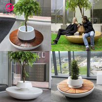 Shopping mall outdoor airport glass fiber reinforced plastic leisure seat public space rest area round multi-person wood grain waiting chair stool