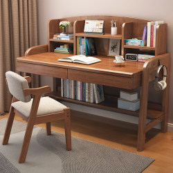 Solid Wood Children's Study Table, Primary School Students' Home Bookshelf Integrated Desk and Chair, Bedroom Adjustable Special Writing Desk