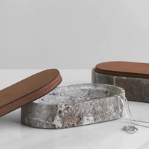 Modern Italian silver gray cave yellow travertine jewelry box wabi-sabi style storage box bedroom dressing table decoration box