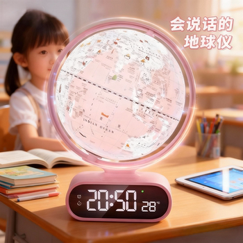 Talking Globe Alarm Clock Student Children's Learning Supplies Pink Luminous Digital Display Creative Gift