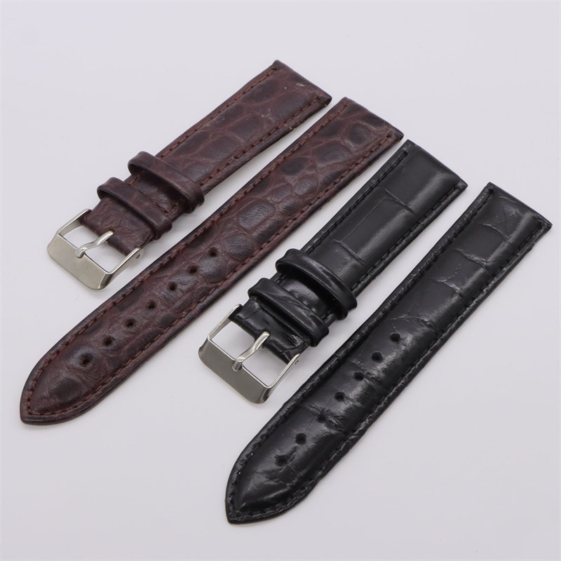 Watch Accessories Unisex Leather Strap Bamboo Pin Buckle Leather Belt Black Brown Strap 12-24mm