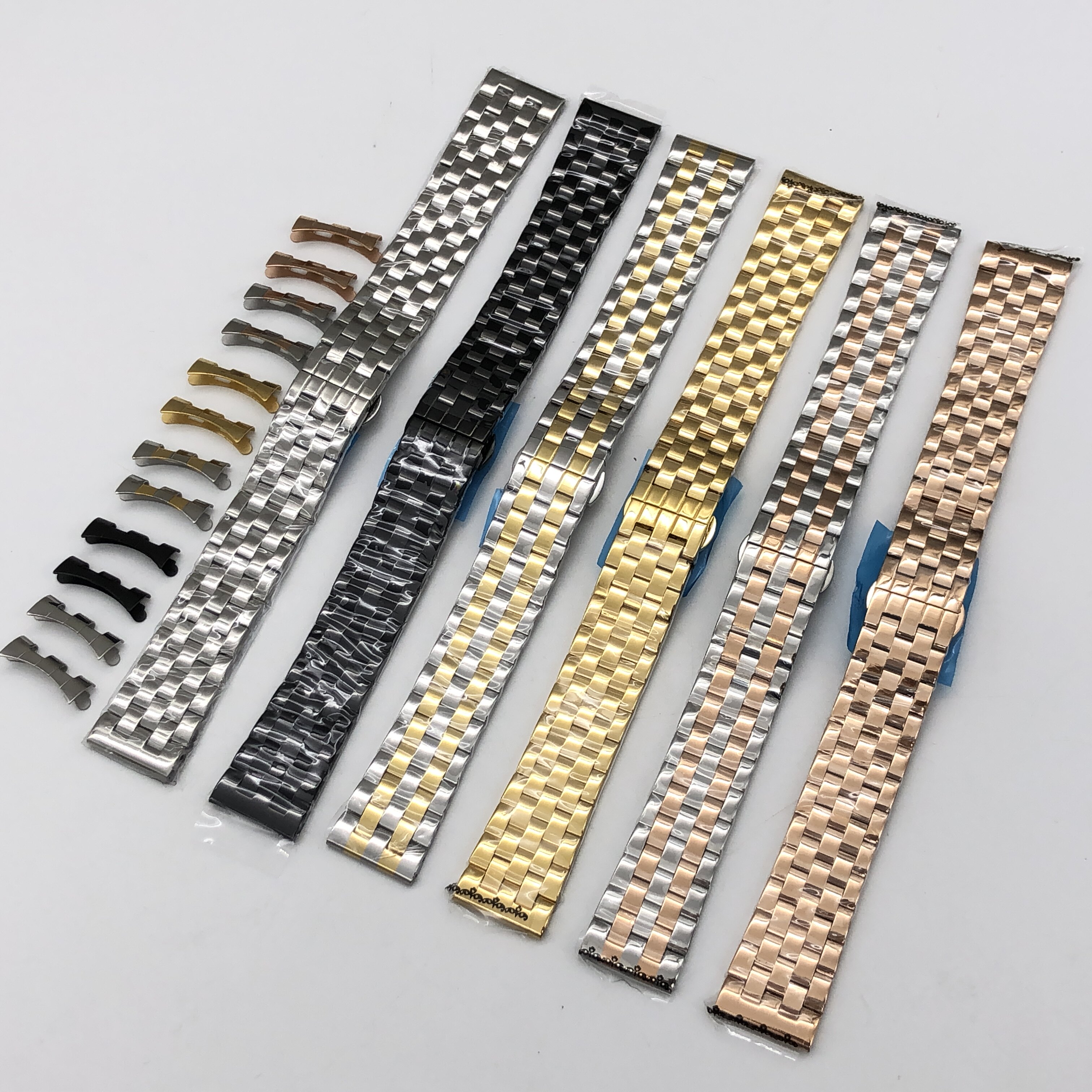 Five Beads Steel Watches With Fine Steel Butterfly Buckle Solid Steel Band Watches Accessories for men and women Metallic meter chains Flat Outlet Arcs