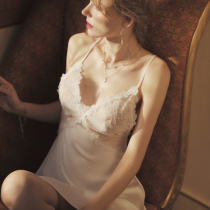 American and European Vimi sexy pajamas womens summer temptation Ice Silk suspender nightgown Autumn Silk thin lace home wear