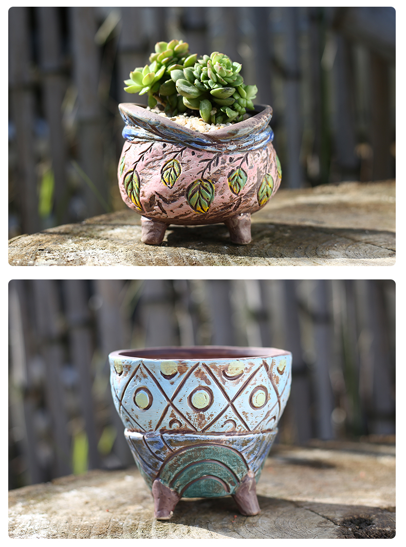 Jingdezhen Korean creative hand - made coarse pottery pot small flowerpot more breathable hand - made, fleshy meat basin ceramic wholesale