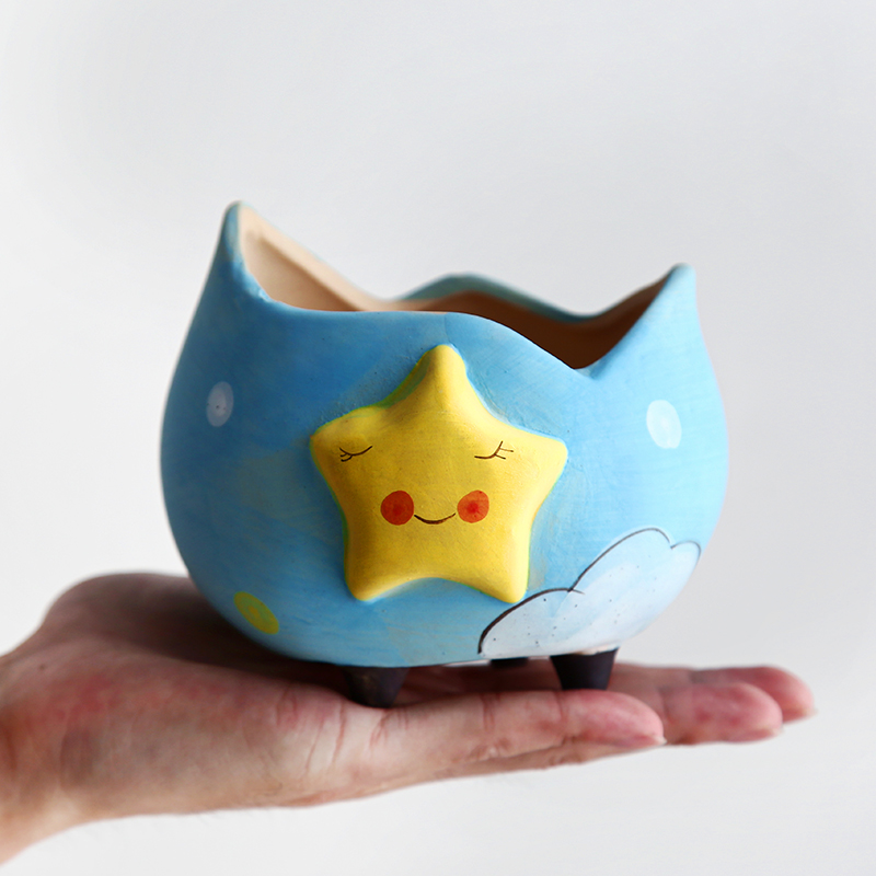 Manual creative fleshy flowerpot coarse pottery breathable stars the moon made of large caliber micro landscape household flower pot