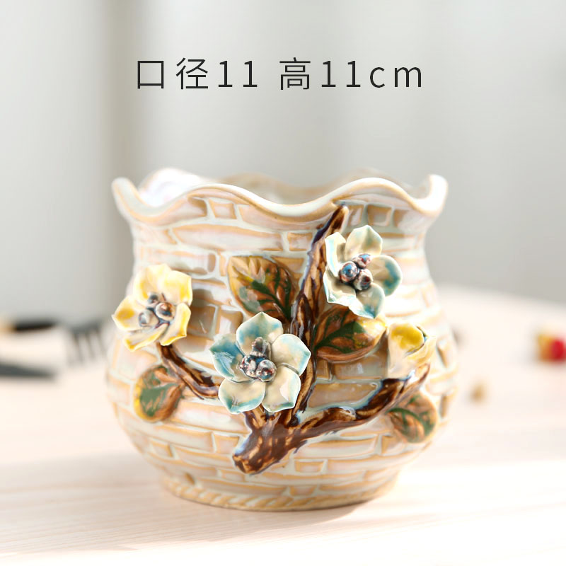 Teng Yang hand - made Korean pinch flower small old running the coarse pottery flowerpot more meat checking ceramic contracted sale clearance flowerpot