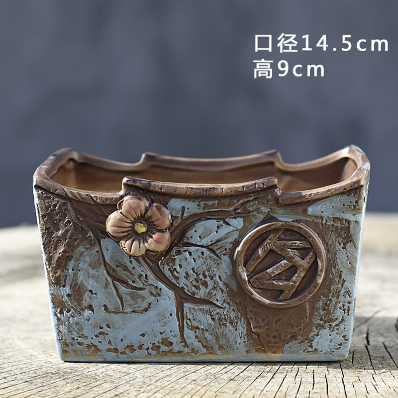 Korean hand - made fleshy flowerpot rectangle large caliber creative move coarse pottery breathable northern wind ceramic wholesale
