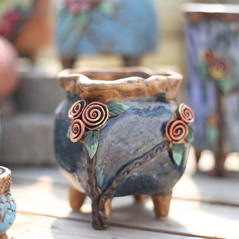 Retro meaty plant flower pot wholesale small flesh POTS biscuit firing fleshy flower - pot ceramic hand - made pottery flowerpot