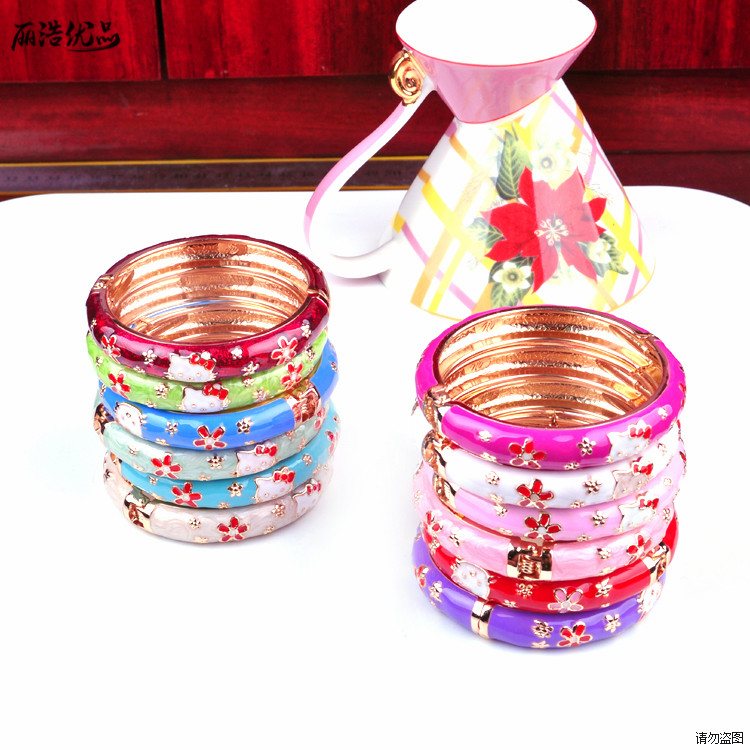 Bắc kinh cloisonne vòng đeo tay trẻ em vòng tay phim hoạt hình bằng kính mạ vàng vòng đeo tay hello kitty vòng đeo tay