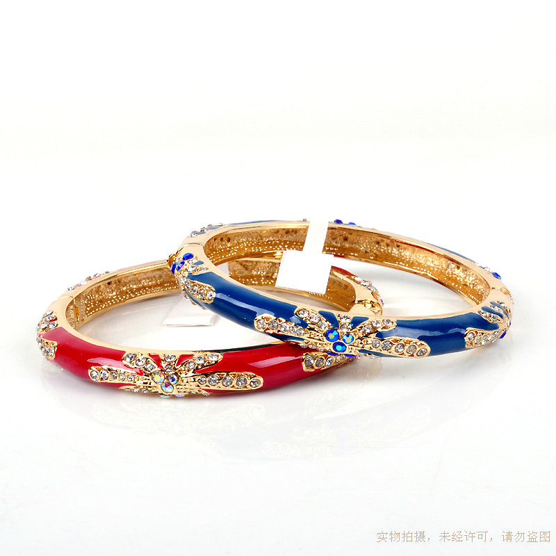 1029 Quà tặng ngày của mẹ Bắc Kinh Cloisonne bangle Vòng tay hai mặt màu pha lê kim cương mạ vàng vòng dâu tằm cho bé
