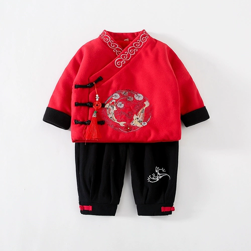 Детский демисезонный пуховик, детская куртка, штаны, ханьфу, комплект, осенний сезон, 1-3 лет, китайский стиль