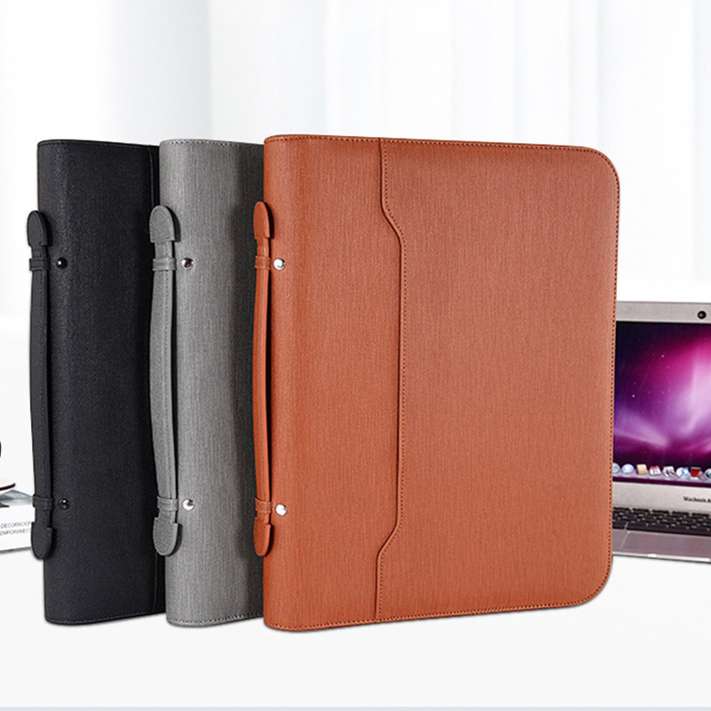 A4 Leather Portable Zipper Folder Business Briefcase Document Bag Contract Storage Multifunctional Manager Folder