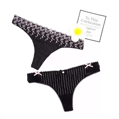 Large size thong women's fat mm sexy underwear black European and American embroidery cotton crotch fattening up low waist T pants