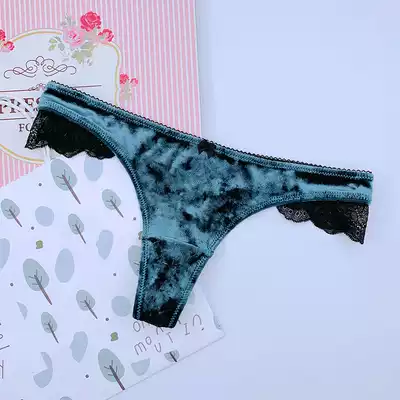 Thong women noble purple elegant atmosphere golden velvet solid color lace edge sexy European and American large size cotton crotch underwear