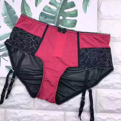 High-waisted jumpsuit with metal buckle sexy lace hollow perspective mesh triangle detachable suspender belt lifting hip temptation