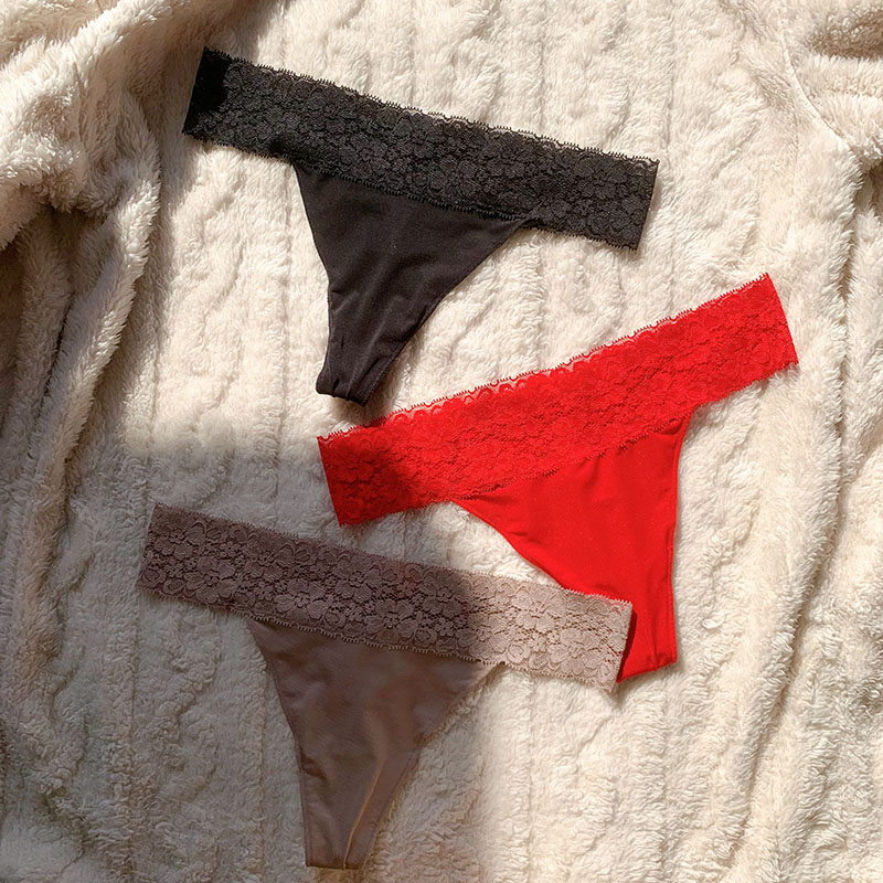 Large size underwear women's summer ultra-thin seamless lace t-shirt black plus fertilizer to increase thong export ladies thong