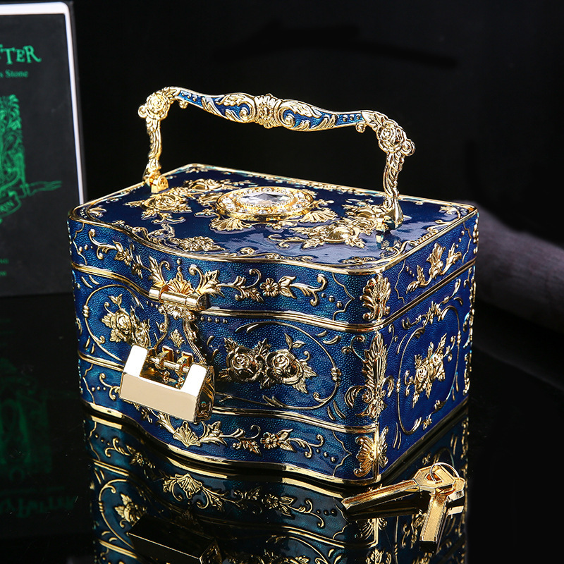 European-Style Princess Three-Layer Jewelry Box with Makeup Mirror and Lock, Jewelry Box, Jewelry Ring Gift Storage Box, Suitcase European-Style Princess Three-Layer Jewelry Box with Makeup Mirror and Lock, Jewelry Box, Jewelry Ring Gift Storage Box, Suitcase