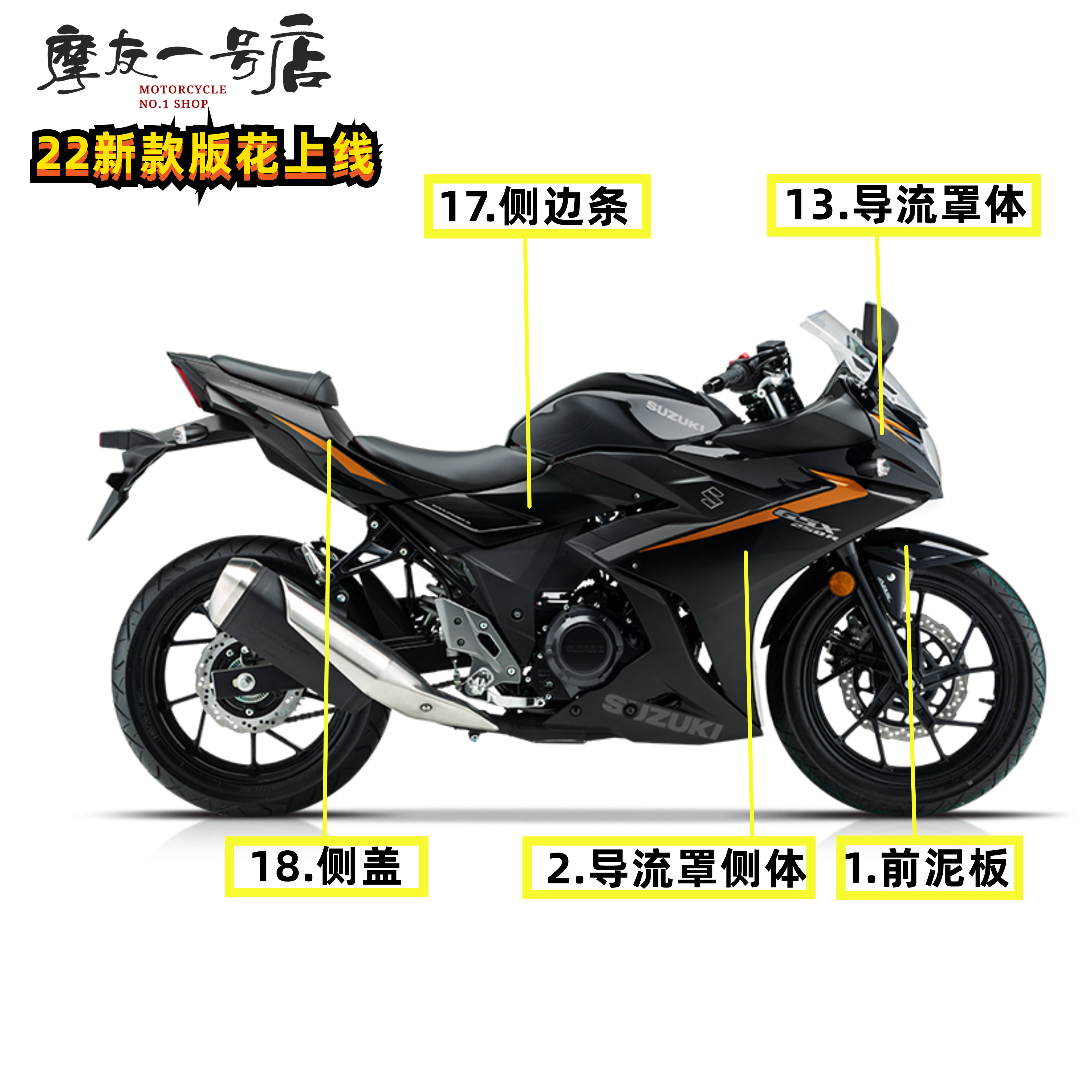 Suitable for GSX250R-A shroud guard plate cover left and right side strip side body fender whole car plastic parts original factory