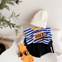 Korean brand boys  vest spring and summer mens and womens baby trendy tops sleeveless T-shirt vest vest striped cotton