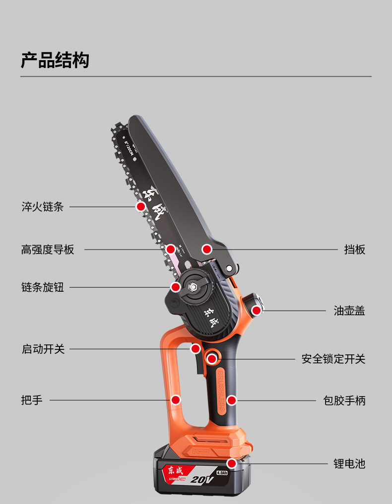 Пила цепная 东成电锯家用小型手持电动伐木锯柴锯树锂电池大容量充电式电炼锯 Tung Shing