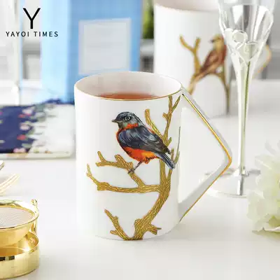 Yellow oriole bone china mug on the branch of the Yayoi era Large capacity high facial value Exquisite white-collar afternoon tea cup Water cup