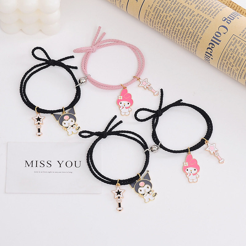 QiLuxy 2pcsSet Cute Cartoon Couple Bracelet Magnet Ball Hare
