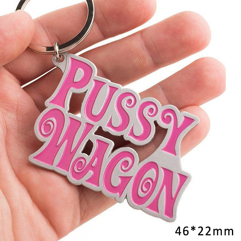Zinc Alloy PUSSY Wagon Keychain Pink Letter Key Chains for W