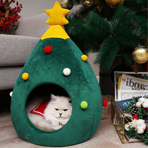 Cute Christmas tree Shape Cat Dog House Soft Cozy Foldable