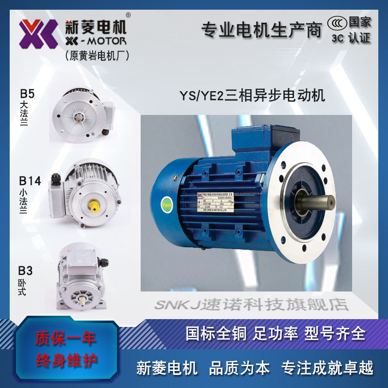 Zhejiang Xinling Huangyan YE2YS three-phase asynchronous motor 380V copper wire AC motor horizontal energy efficiency YE3