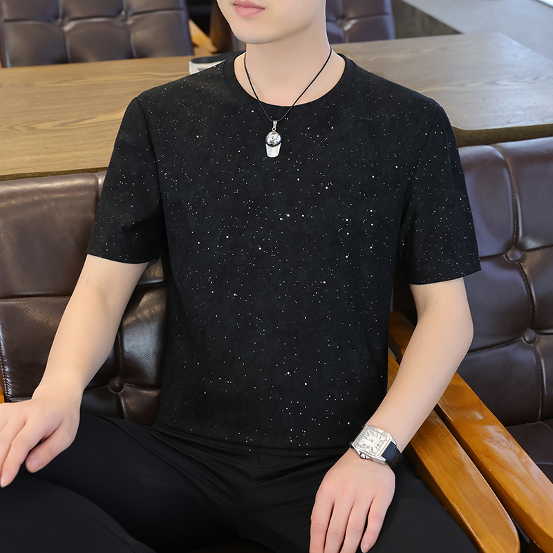 Men's High-End Starry Sequin T-Shirt, Pure Cotton Short-Sleeve Trendy Brand Men's Clothing, 2025 New Style Half-Sleeve Top T-Shirt