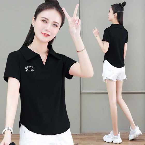 韩版夏装polo衫上衣夏季新款翻领百搭修身短款小个子短袖t恤女