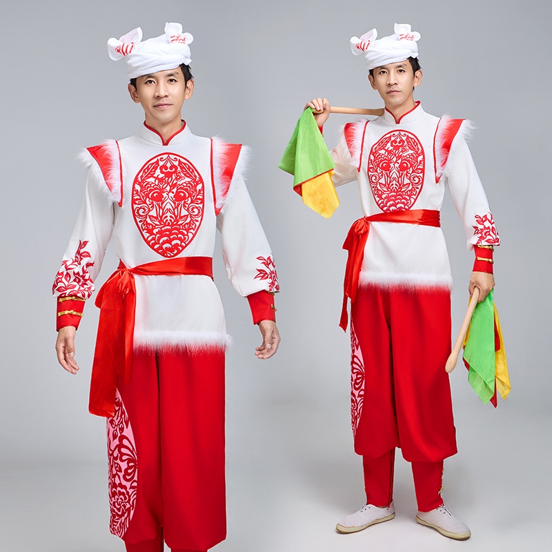 陝西省の民族衣装（男女兼用）新登場 北西民謡学生アバオパフォーマンス衣装 大人用アンサイ腰太鼓衣装 赤