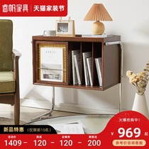 Nordic ins Wind solid wood magazine cabinet suspension sofa small side cabinet retro bookcase living room storage cabinet lockers