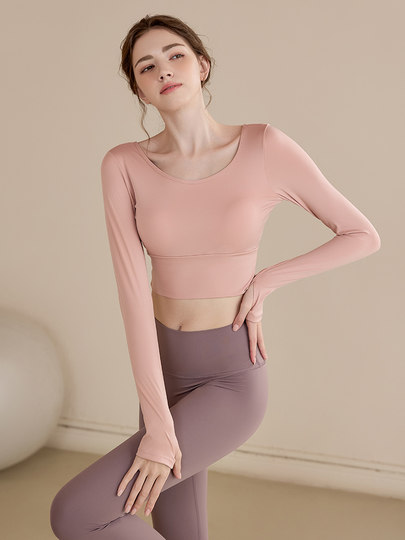 Daddect Yoga Clothes with Chest Pads and Beautiful Back Design for Women, Long-Sleeved Slimming Sports Tops, Pilates Training Fitness Clothes for Autumn