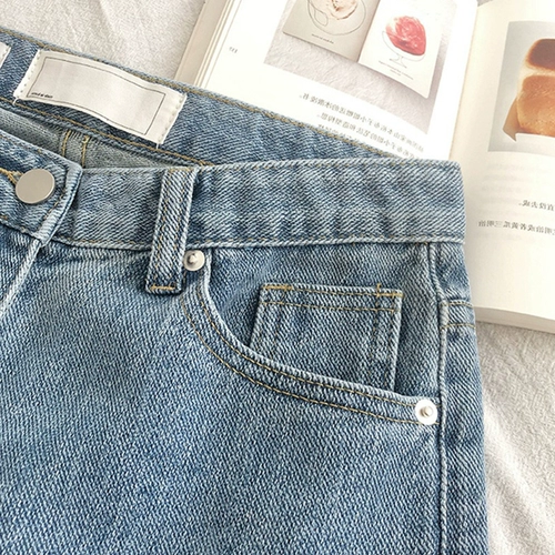 Весенние синие джинсы, штаны для отдыха, свободный прямой крой, высокая талия, подходит для подростков