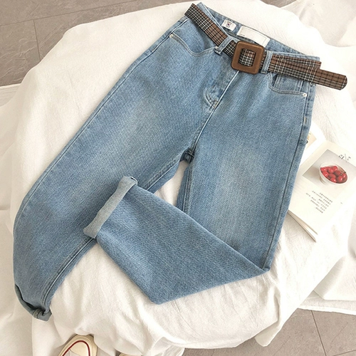Весенние синие джинсы, штаны для отдыха, свободный прямой крой, высокая талия, подходит для подростков