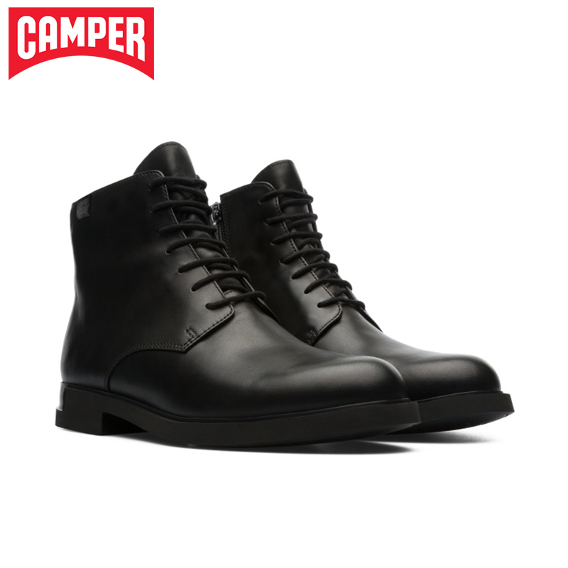 Camper Watch Walking Women Shoes Iman Fashion Side Laced Up Short Boots Black Retro Cow Leather Comfort Boots