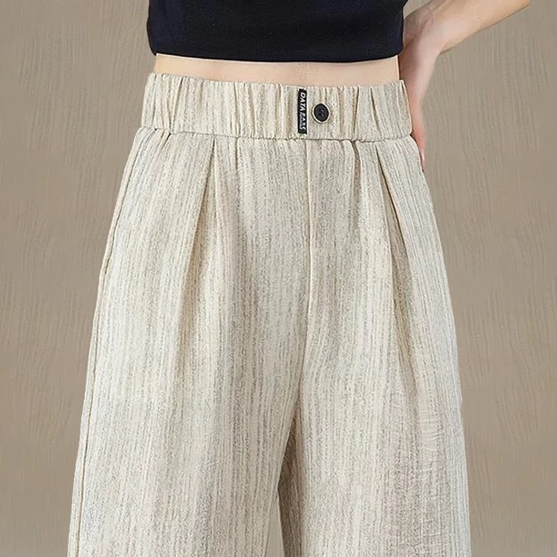 High-End Spring and Summer Ice Silk Thin Straight-Leg Pants for Women, New Style Petite Cropped Pants with Drape, Elastic Waist, Casual Straight-Leg Pants