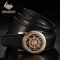 Mens belt ostrich leather to run leather belt tide high-end young people Business automatic buckle belt men