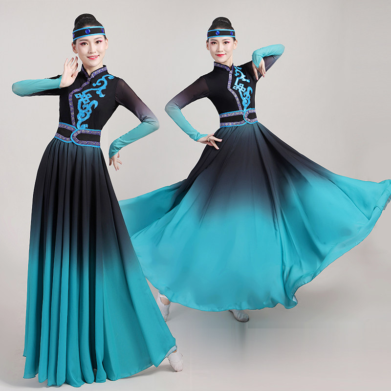 Xinjiang dance performance clothing adult female art test ethnic dance clothing Mongolian conjoined opening dance big swing skirt long section