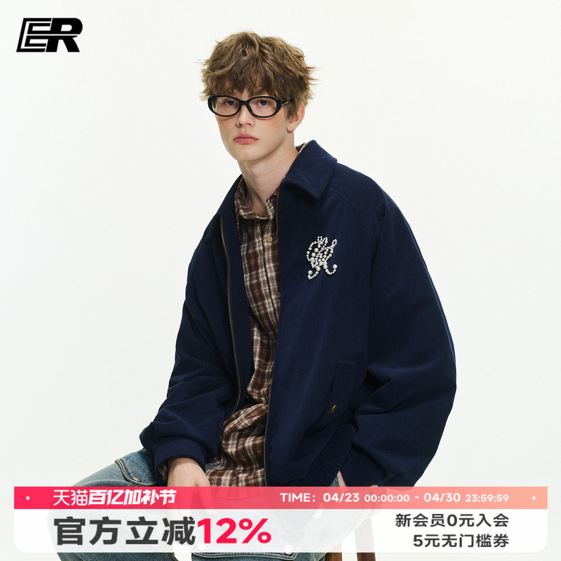 [Celebrity Style] Er Embroidered Corduroy Lapel Harrington Jacket Trendy Brand Niche Design Coat