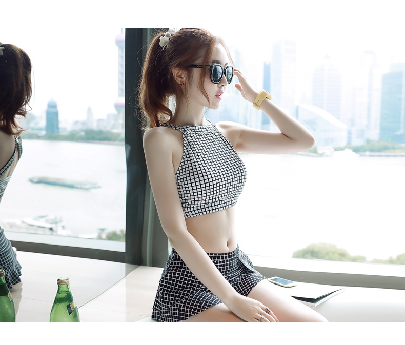 Cô gái dễ thương kẻ sọc cao eo váy chia áo tắm nữ sinh viên ngực nhỏ bảo thủ boxer sexy mỏng áo tắm bộ đồ bơi nữ 2 mảnh	